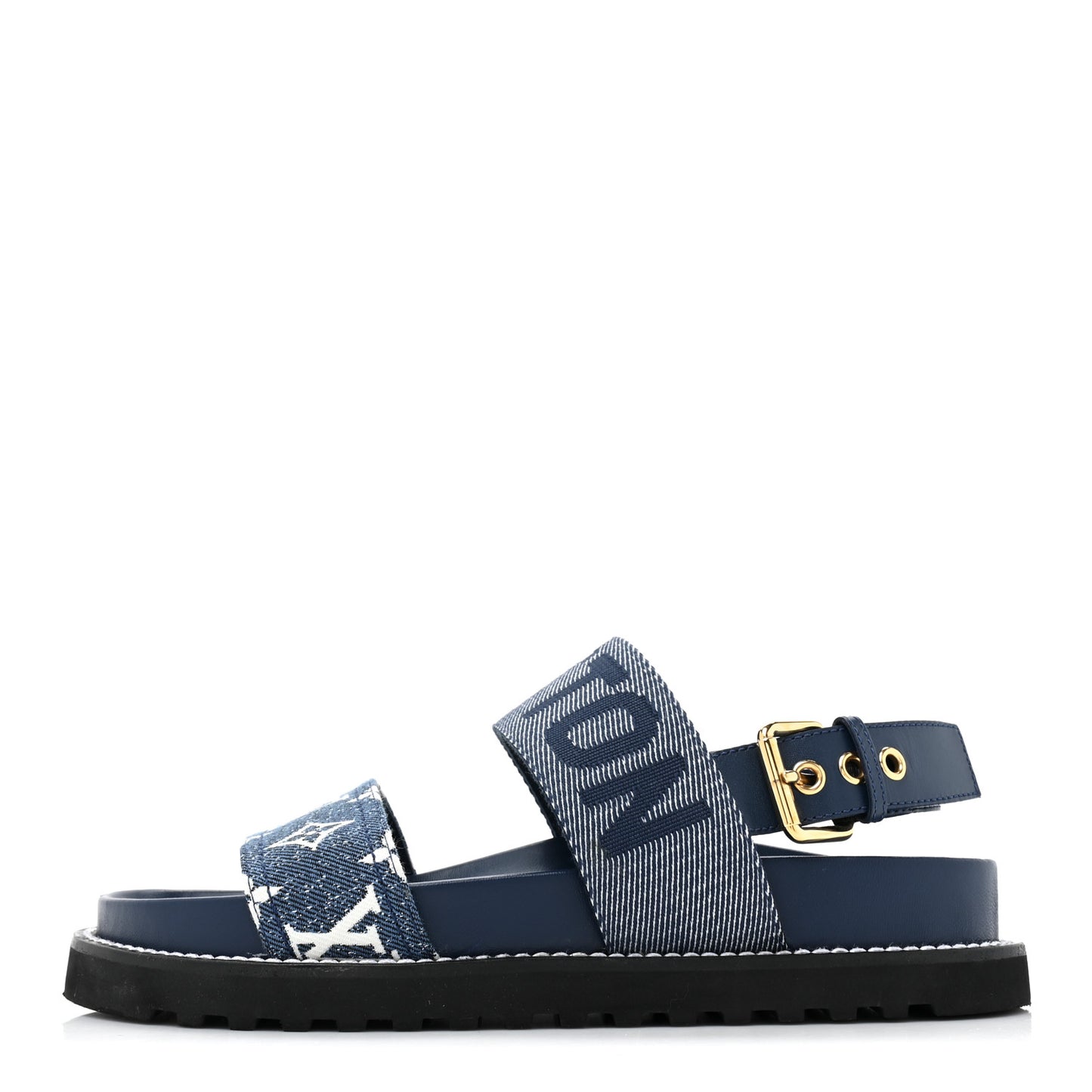 Monogram Denim Paseo Flat Comfort Sandals 38.5 Navy Blue
