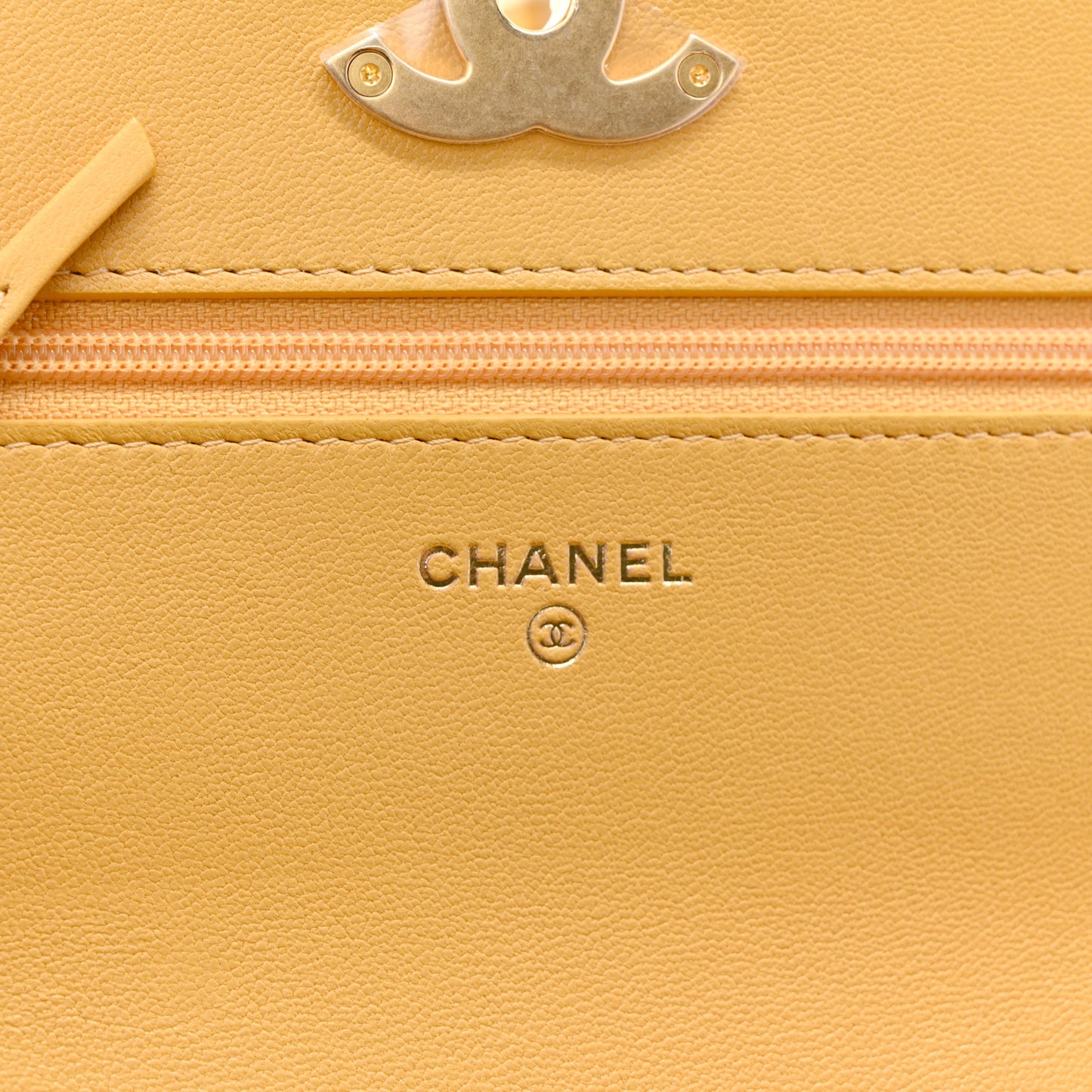 Lambskin Quilted Chanel 19 Wallet On Chain WOC Yellow