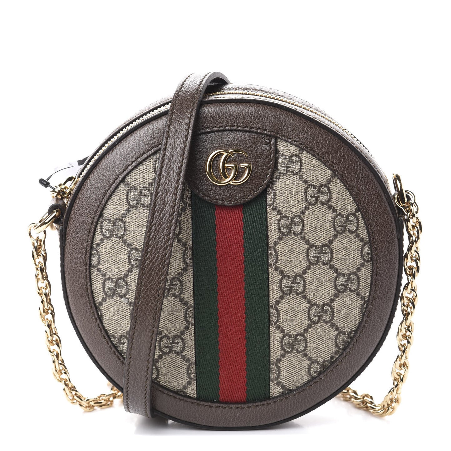 GG Supreme Monogram Web Mini Ophidia Round Shoulder Bag Brown