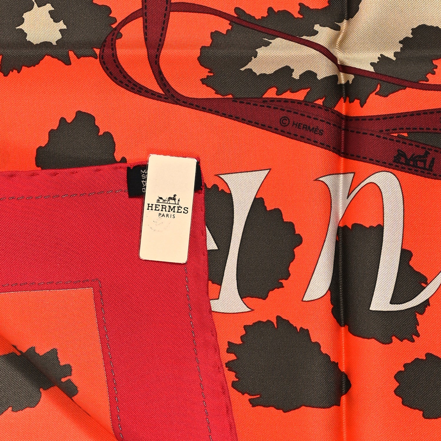 Hermes Silk Monsieur et Madame II Scarf 90 Rouge Orange Kaki 3 of 3