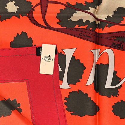 Hermes Silk Monsieur et Madame II Scarf 90 Rouge Orange Kaki 3 of 3