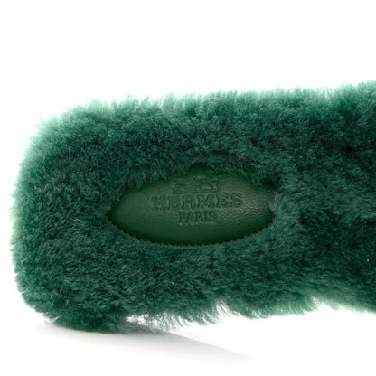 Hermes Woolskin Oran Sandals 40 Vert Anglais 6 of 8