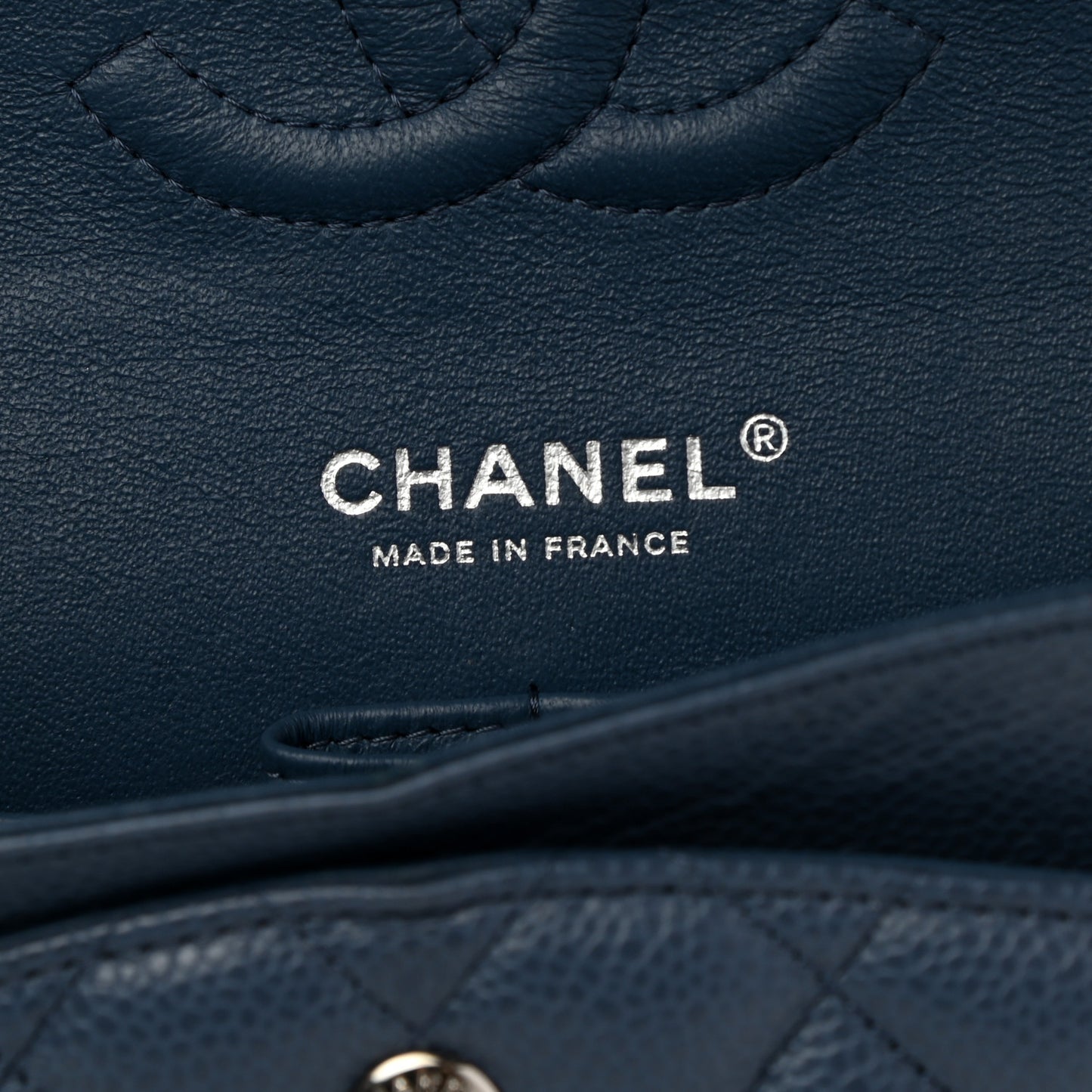 Caviar Quilted Medium Double Flap Blue