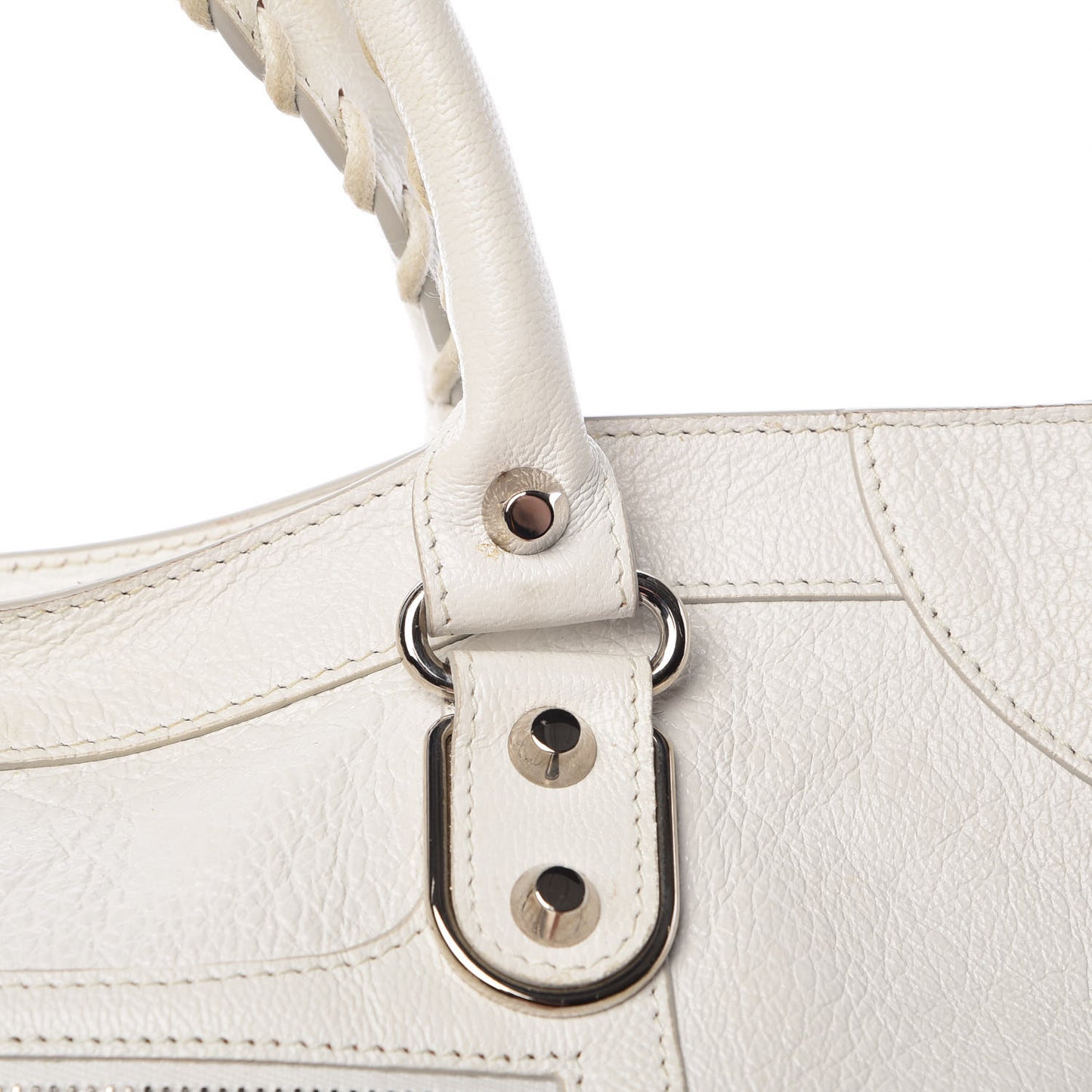 Chevre Silver Metallic Edge Hardware City White