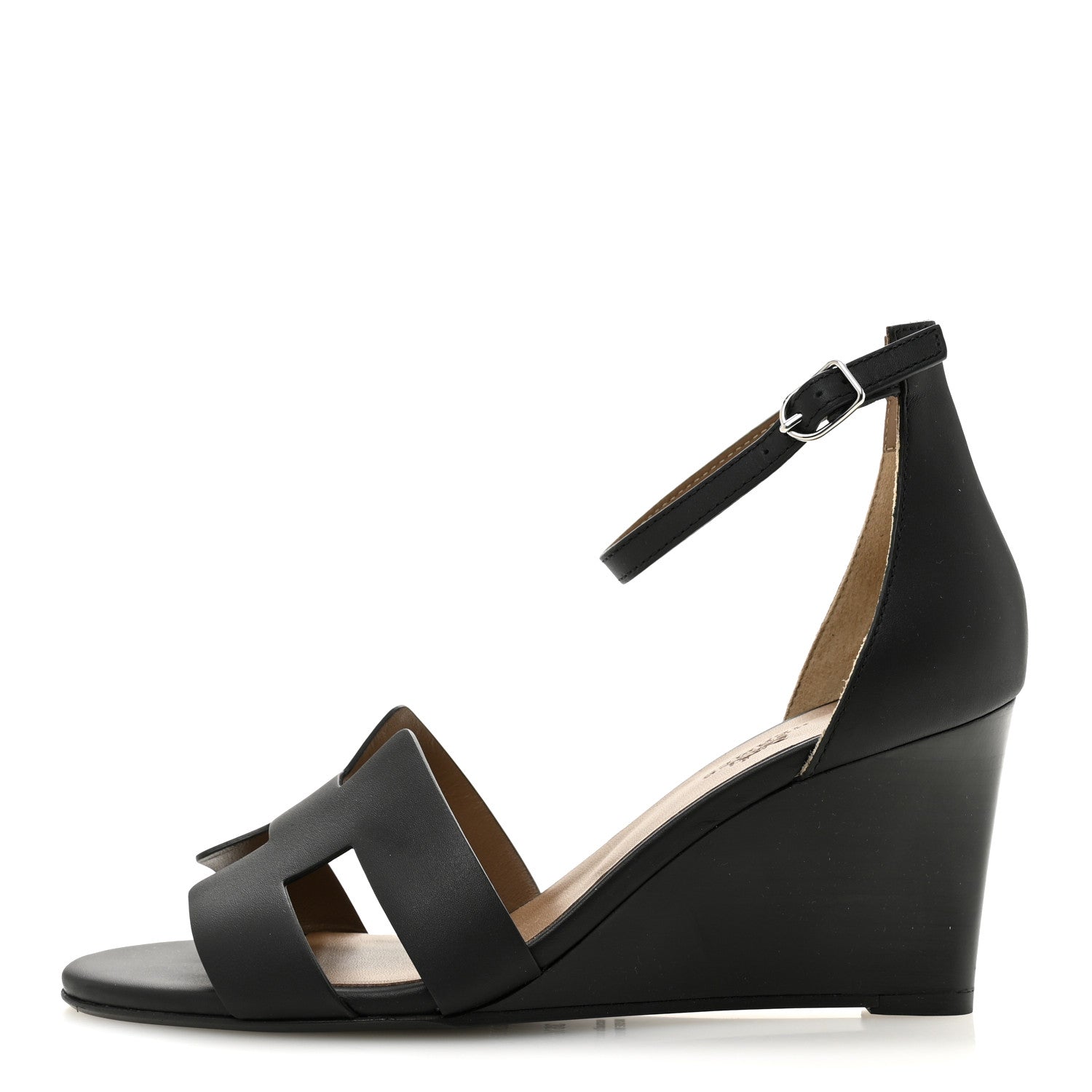 Hermes Calfskin Legend Wedge Sandals 38.5 Black 1 of 10