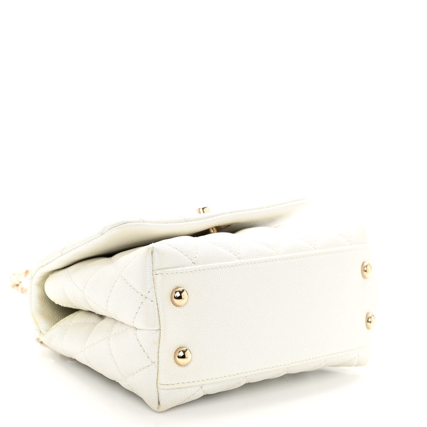 Iridescent Caviar Quilted Extra Mini Coco Handle Flap White