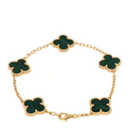 Van Cleef & Arpels 18K Yellow Gold Malachite 5 Motifs Vintage Alhambra Bracelet 2 of 4