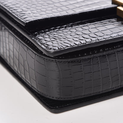 Saint Laurent Calfskin Crocodile Embossed Medium Bellechasse Satchel Black 8 of 9