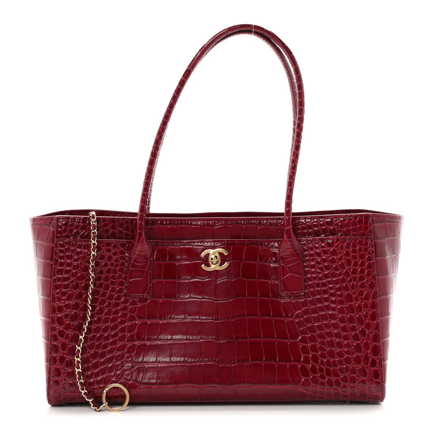Calfskin Crocodile Embossed Archetype Small Shopping Tote Burgundy