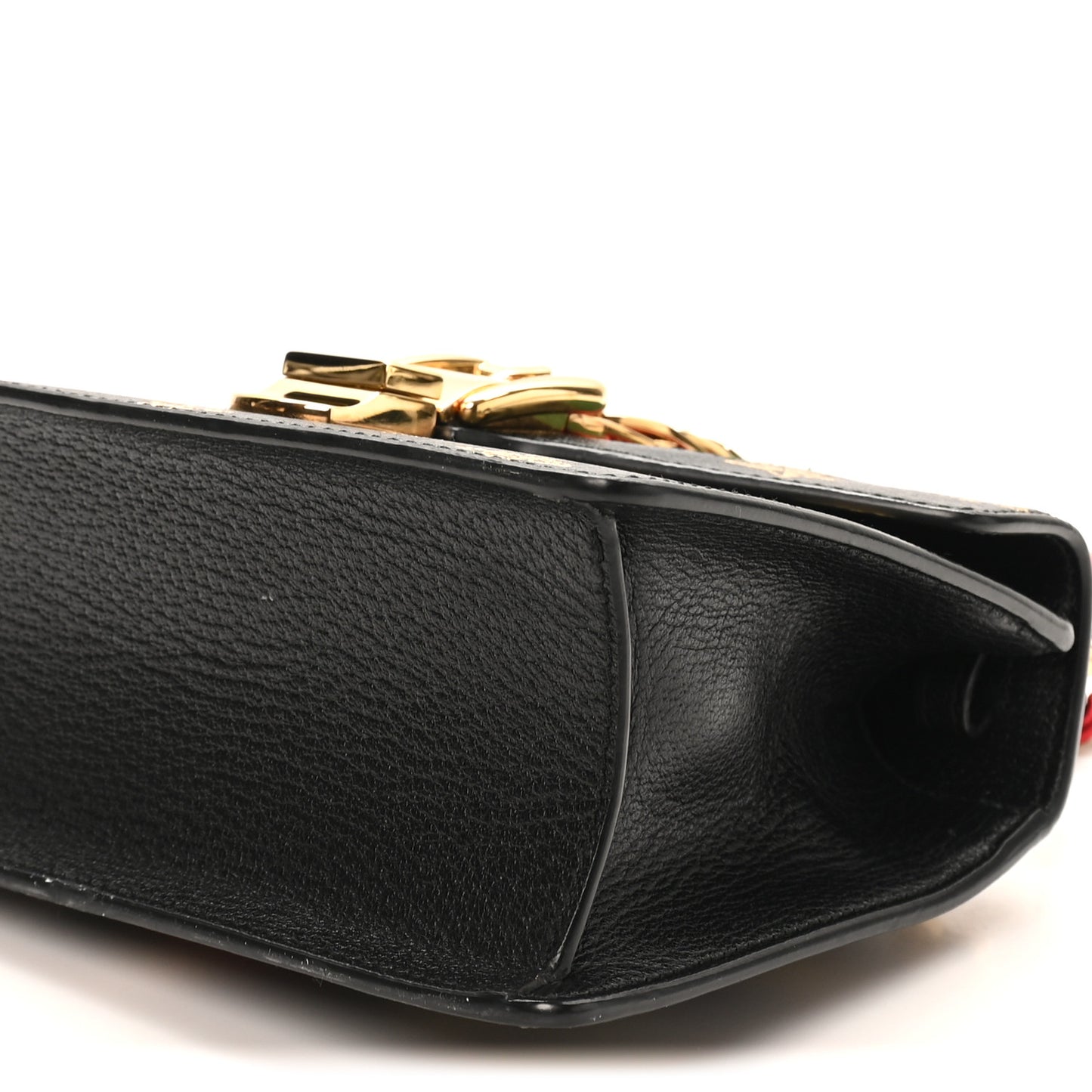 Textured Calfskin Bee Star Print Mini Sylvie Top Handle Bag Black