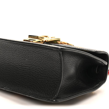 Gucci Textured Calfskin Bee Star Print Mini Sylvie Top Handle Bag Black 10 of 10