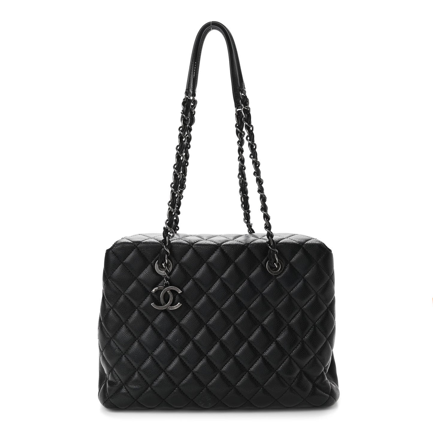 Caviar Quilted City Shopping Tote Black