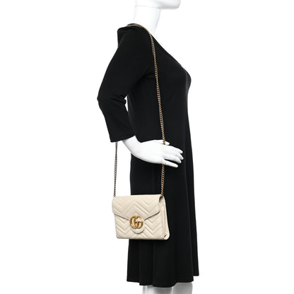 Gucci Calfskin Matelasse GG Marmont Chain Wallet Mystic White 2 of 13