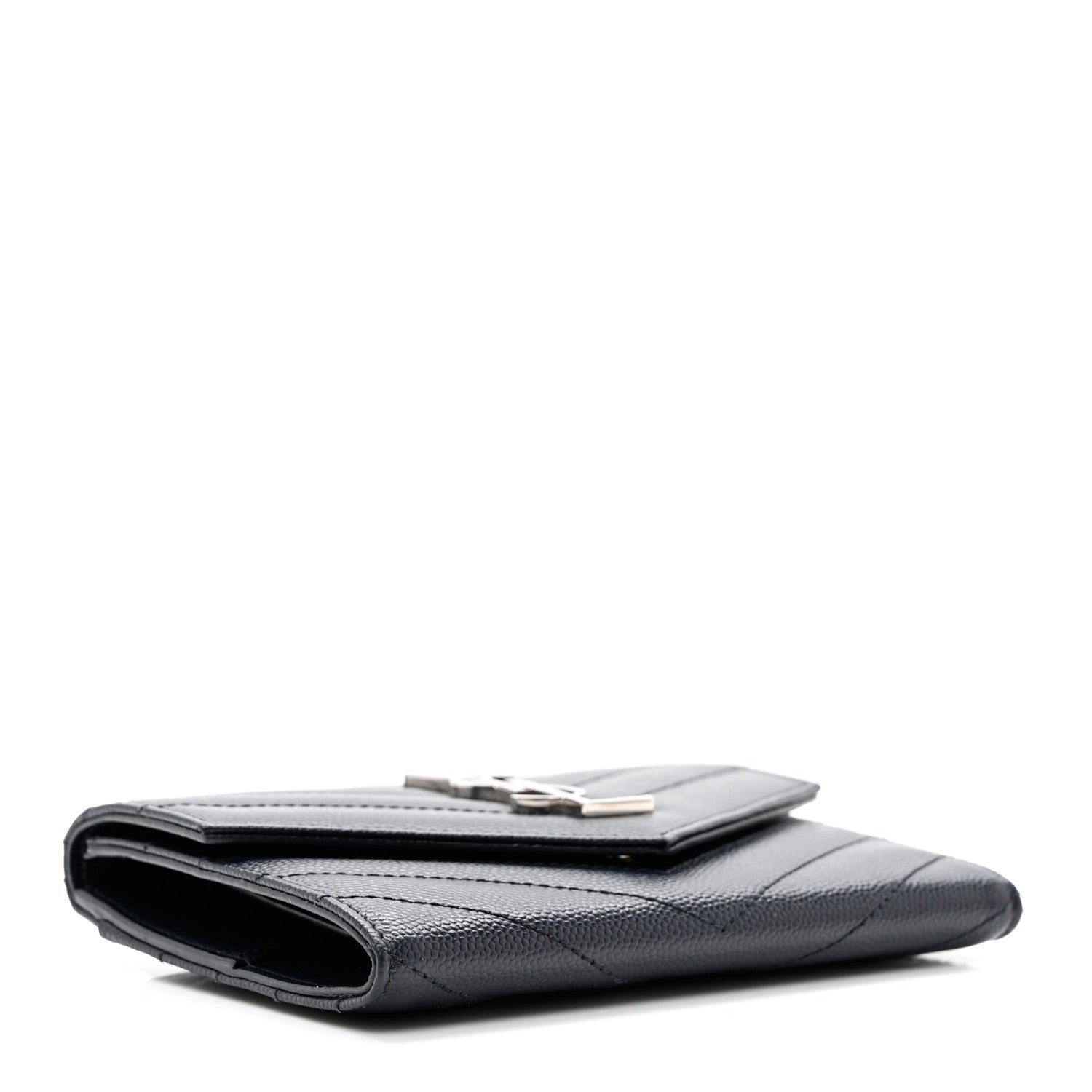 Saint Laurent Grain De Poudre Matelasse Chevron Small Monogram Passport Case Deep Marine 4 of 7