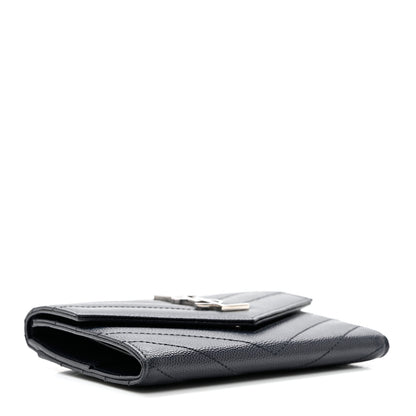 Saint Laurent Grain De Poudre Matelasse Chevron Small Monogram Passport Case Deep Marine 4 of 7