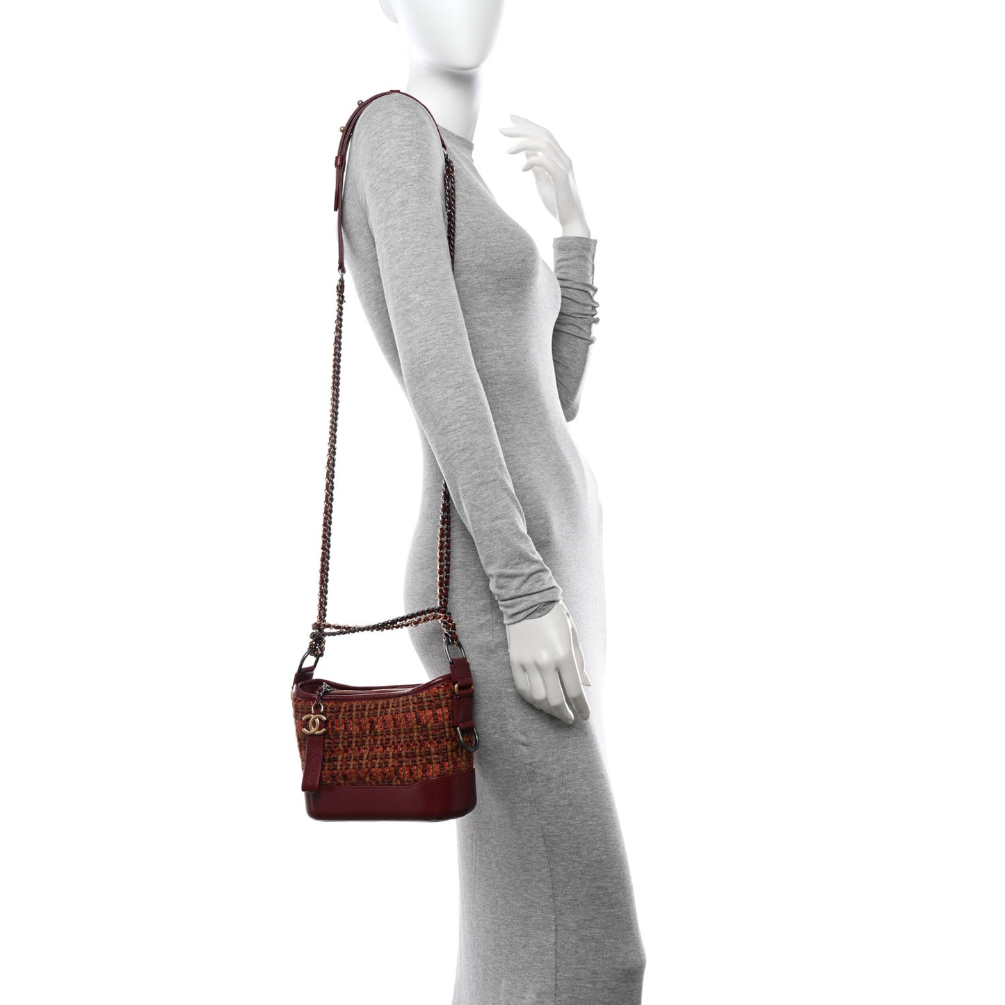 Tweed Calfskin Small Gabrielle Hobo Burgundy