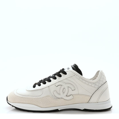 Chanel Calfskin Suede CC Womens Sneakers 36 White Black 1 of 10