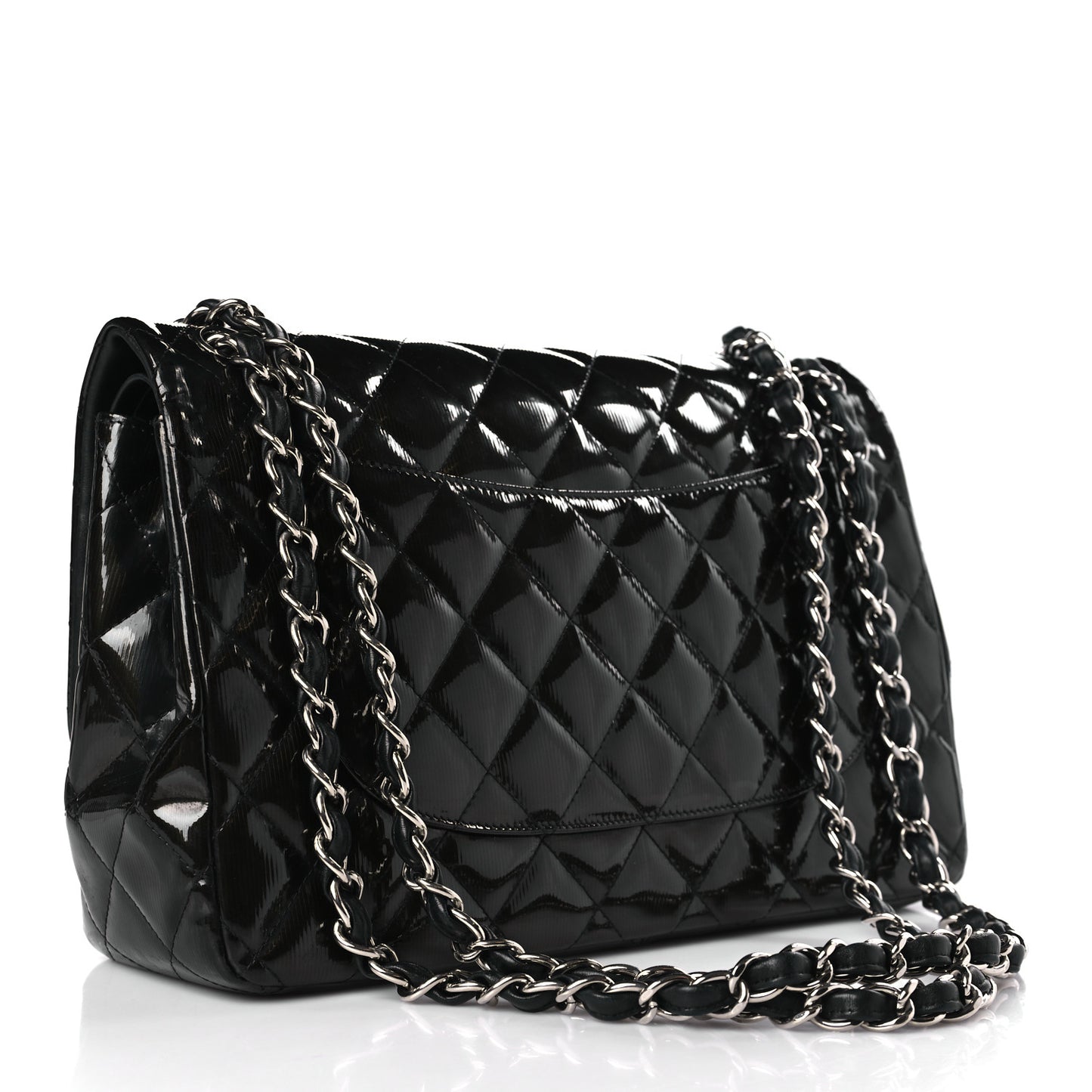 Striated Patent Quilted Jumbo Double Flap Black