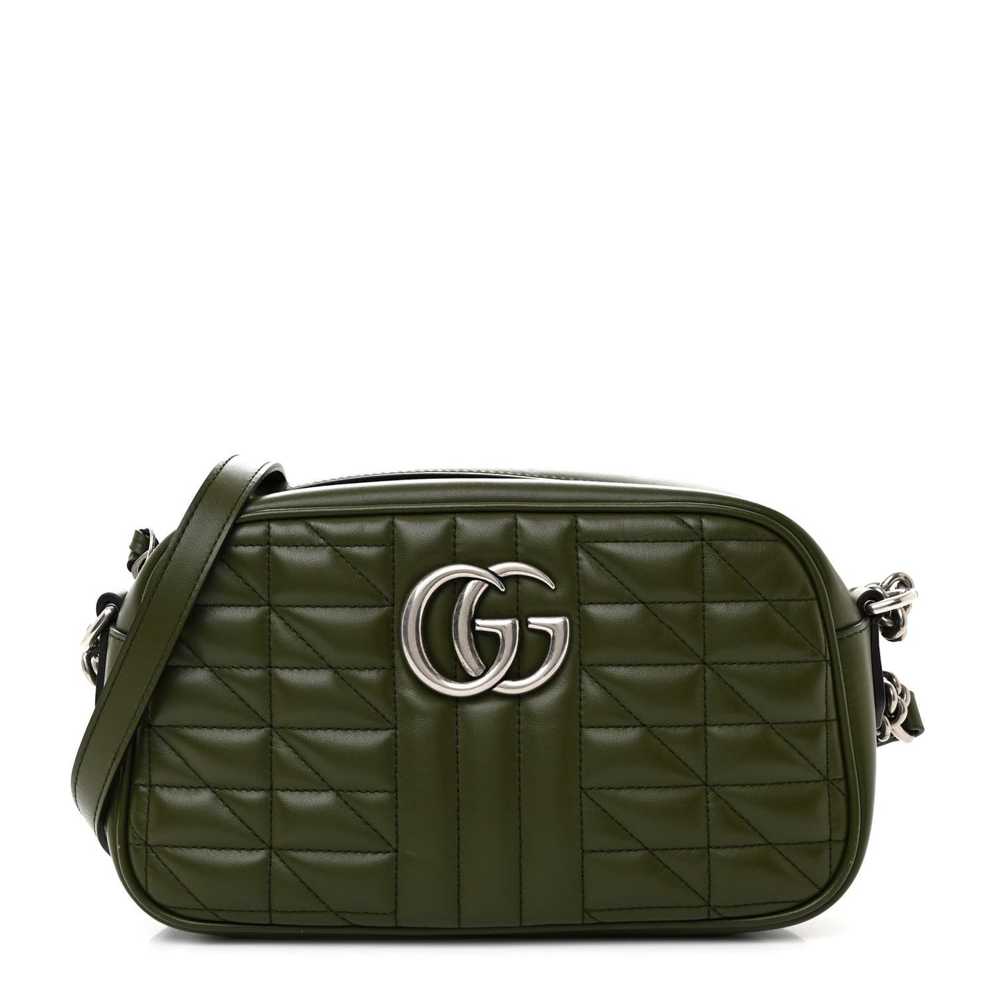 Calfskin Matelasse Aria Small GG Marmont Chain Shoulder Bag Military Wood