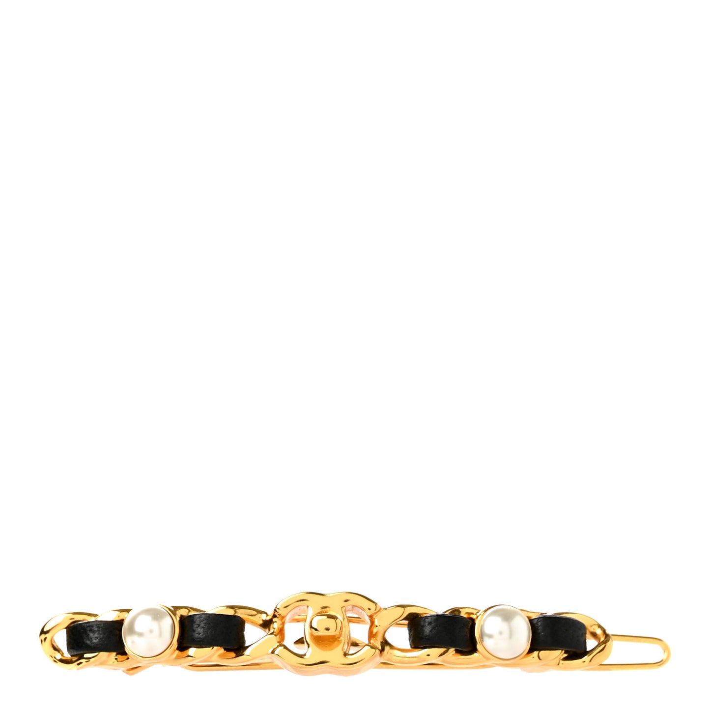 Pearl Lambskin CC More Is More Hair Clip Black Gold