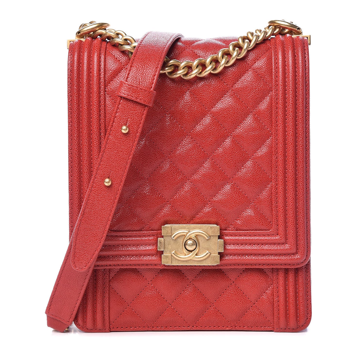 Caviar Quilted North South Boy Flap Red