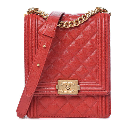 Chanel Caviar Quilted North South Boy Flap Red 1 of 11