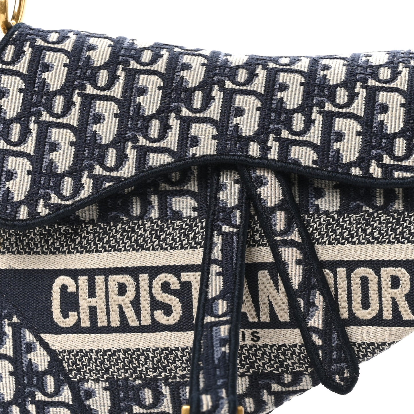 Oblique Embroidered Saddle Bag Blue
