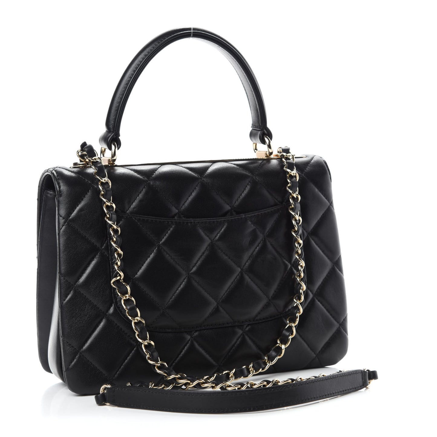 Lambskin Quilted Small Trendy CC Dual Handle Flap Bag Black