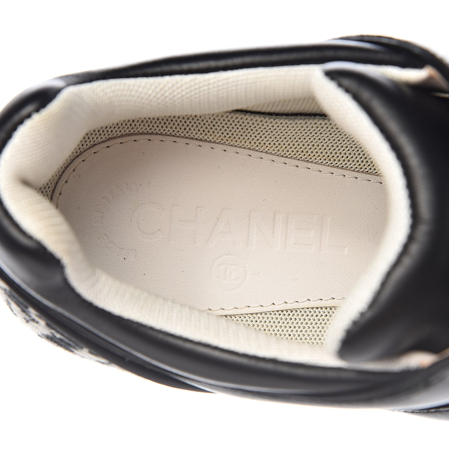 Calfskin Tweed CC Sneakers 38 Black White