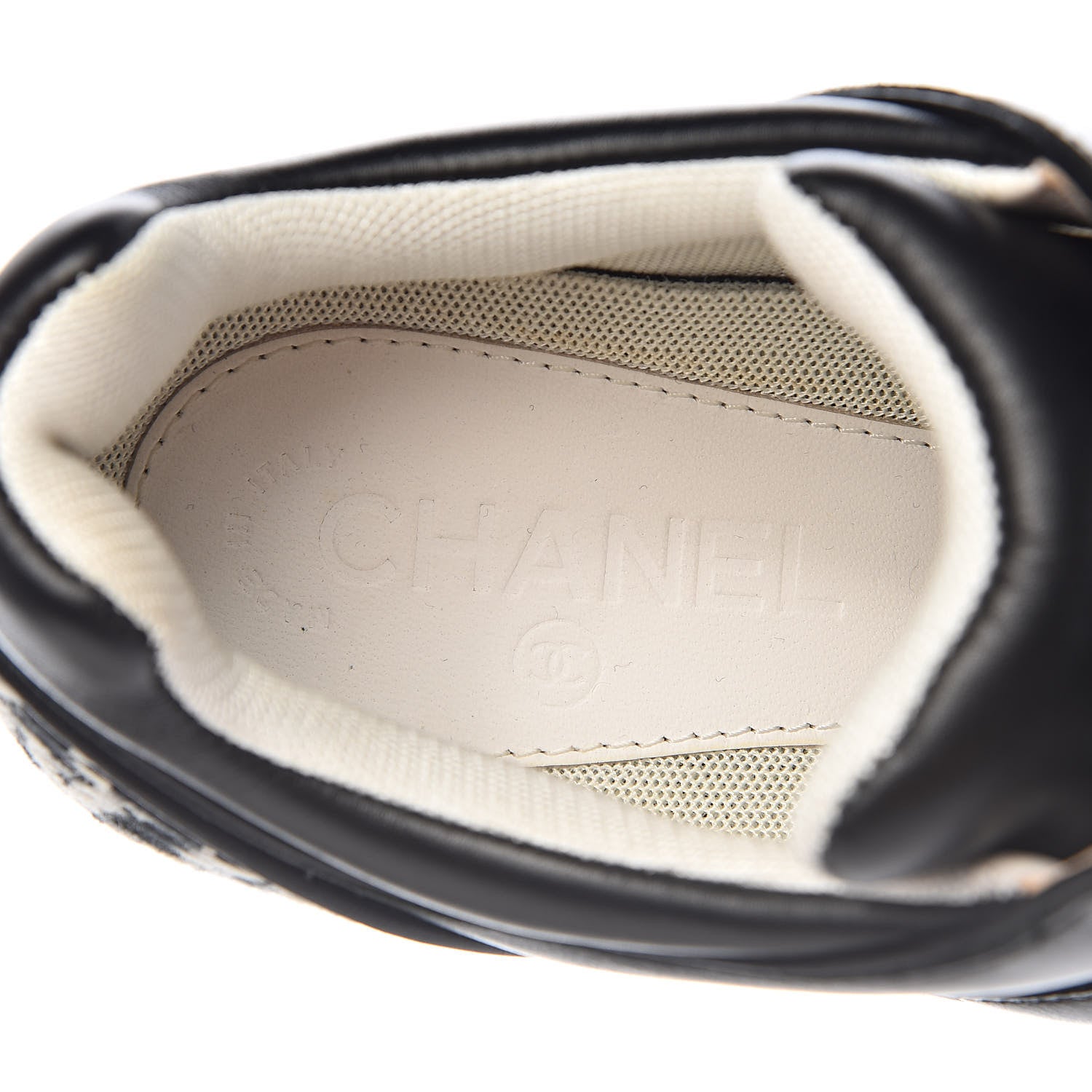 Chanel Calfskin Tweed CC Sneakers 38 Black White 6 of 11