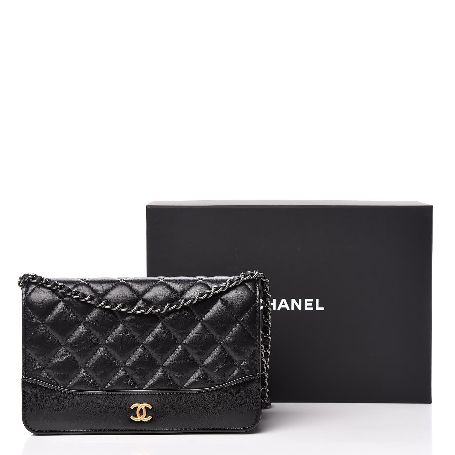 Chanel Aged Calfskin Quilted Gabrielle Wallet On Chain WOC Black 15 of 15