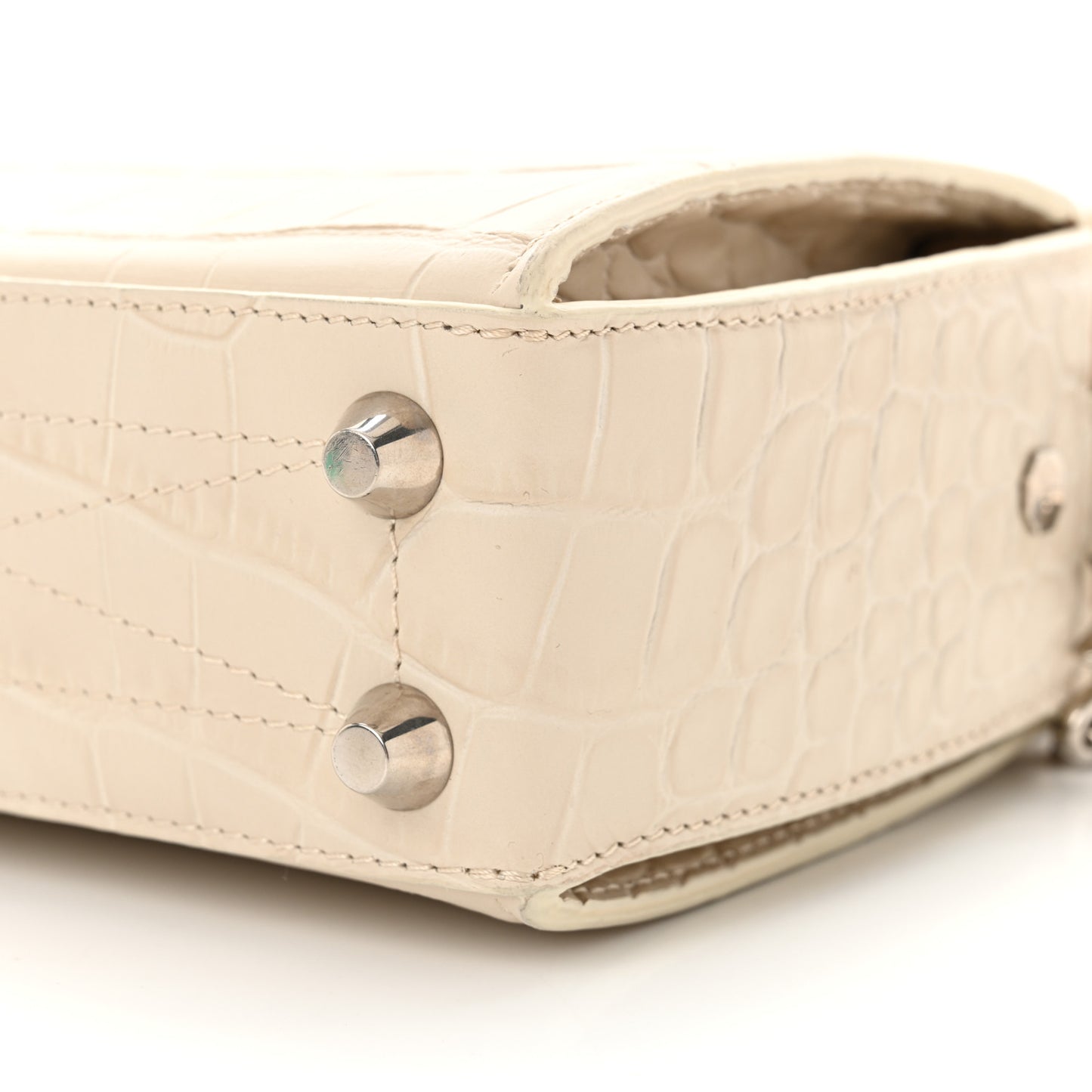 Calfskin Crocodile Embossed Box Shoulder Bag 16 White Bone