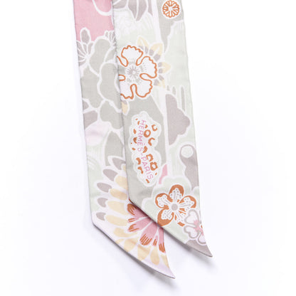 Hermes Silk Bingata Twilly Vieux Rose Vert De 2 of 4