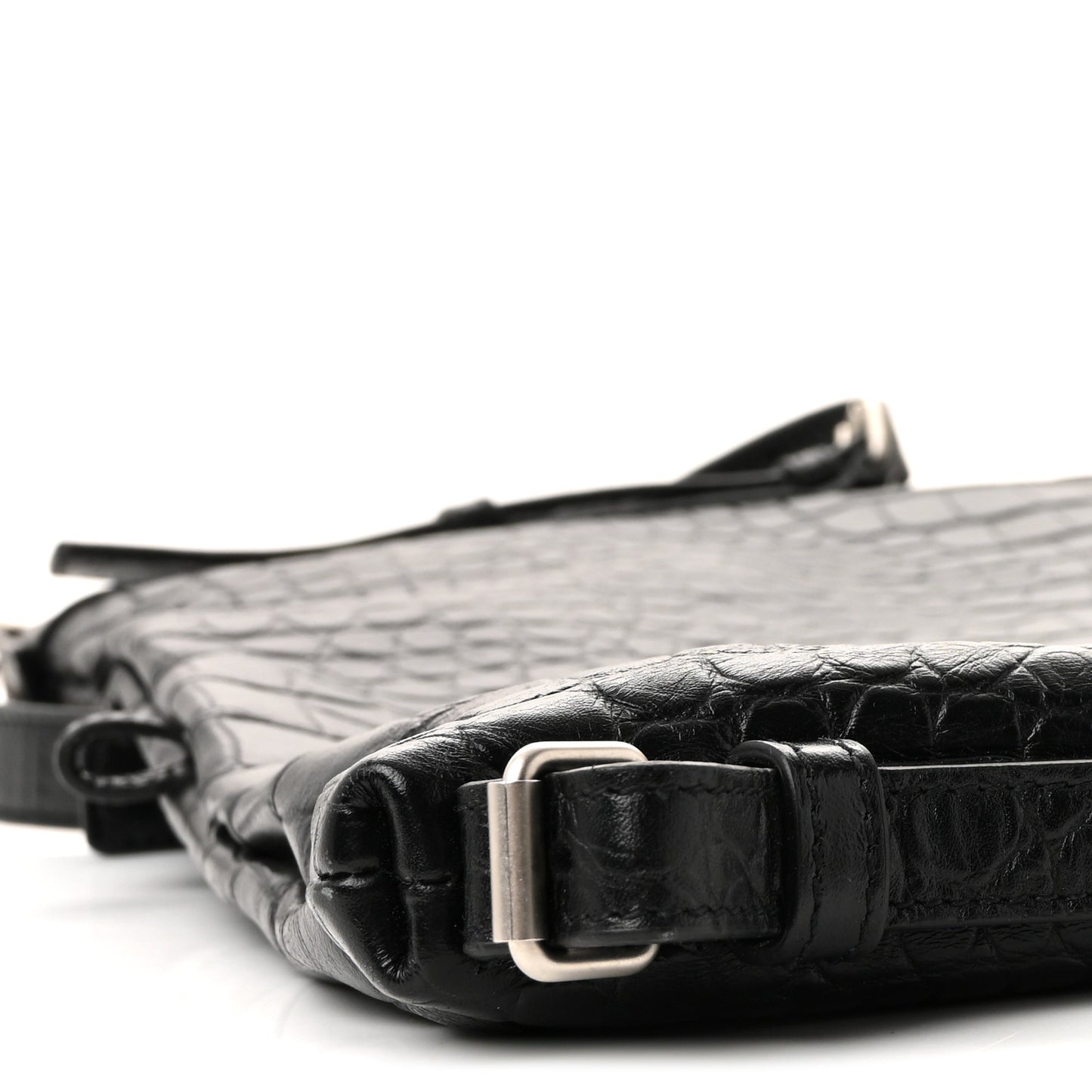 Calfskin Crocodile Embossed Large Convertible ID Bag Black