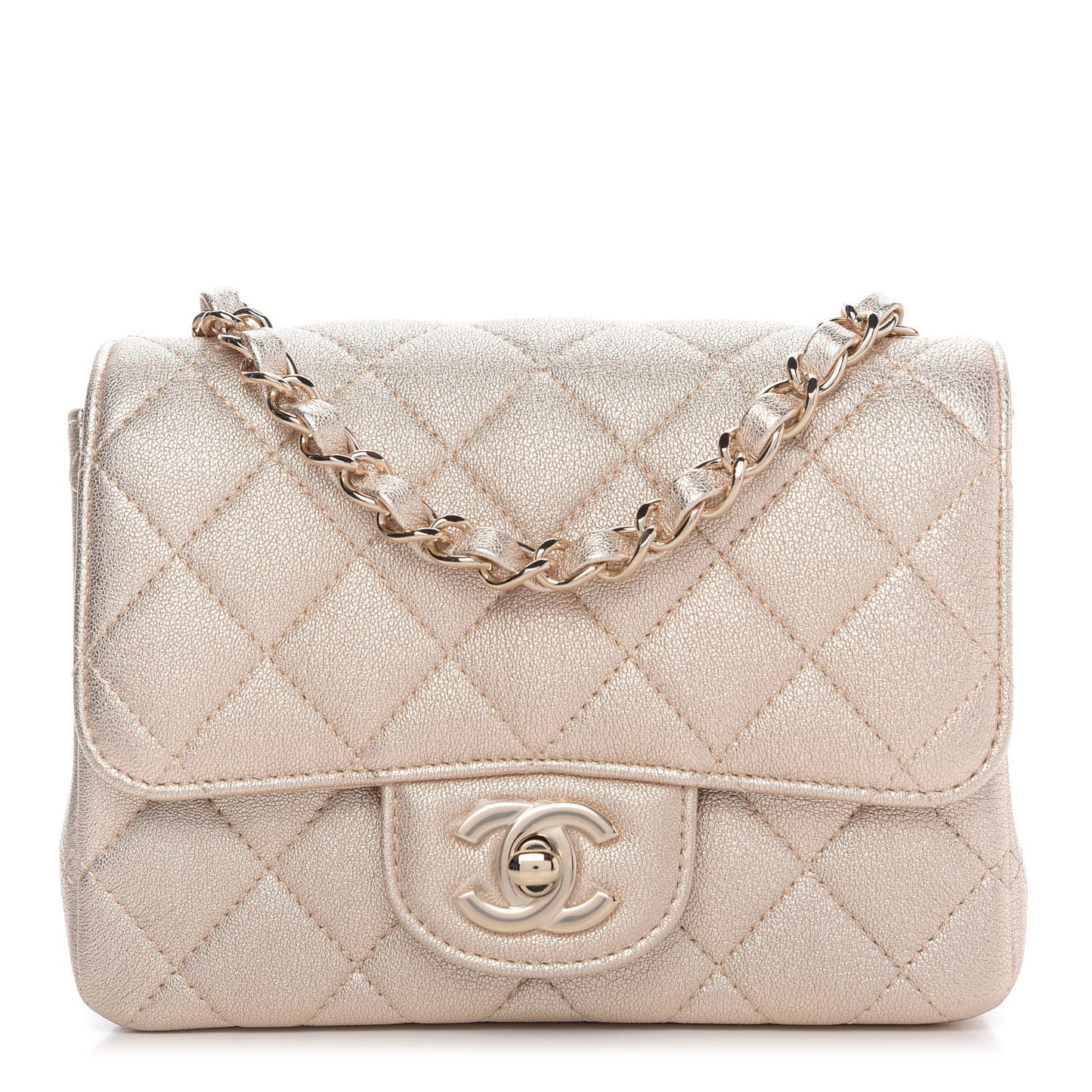 Metallic Lambskin Quilted Mini Square Flap Gold