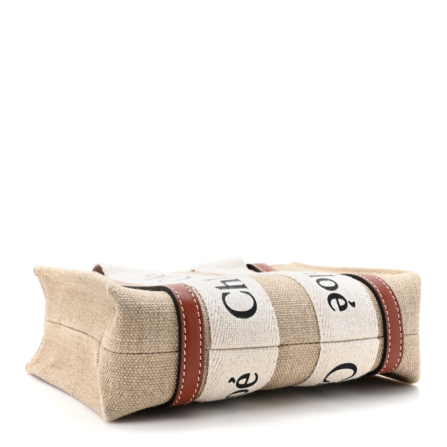 Cotton Calfskin Mini Woody Ribbon Tote White Brown