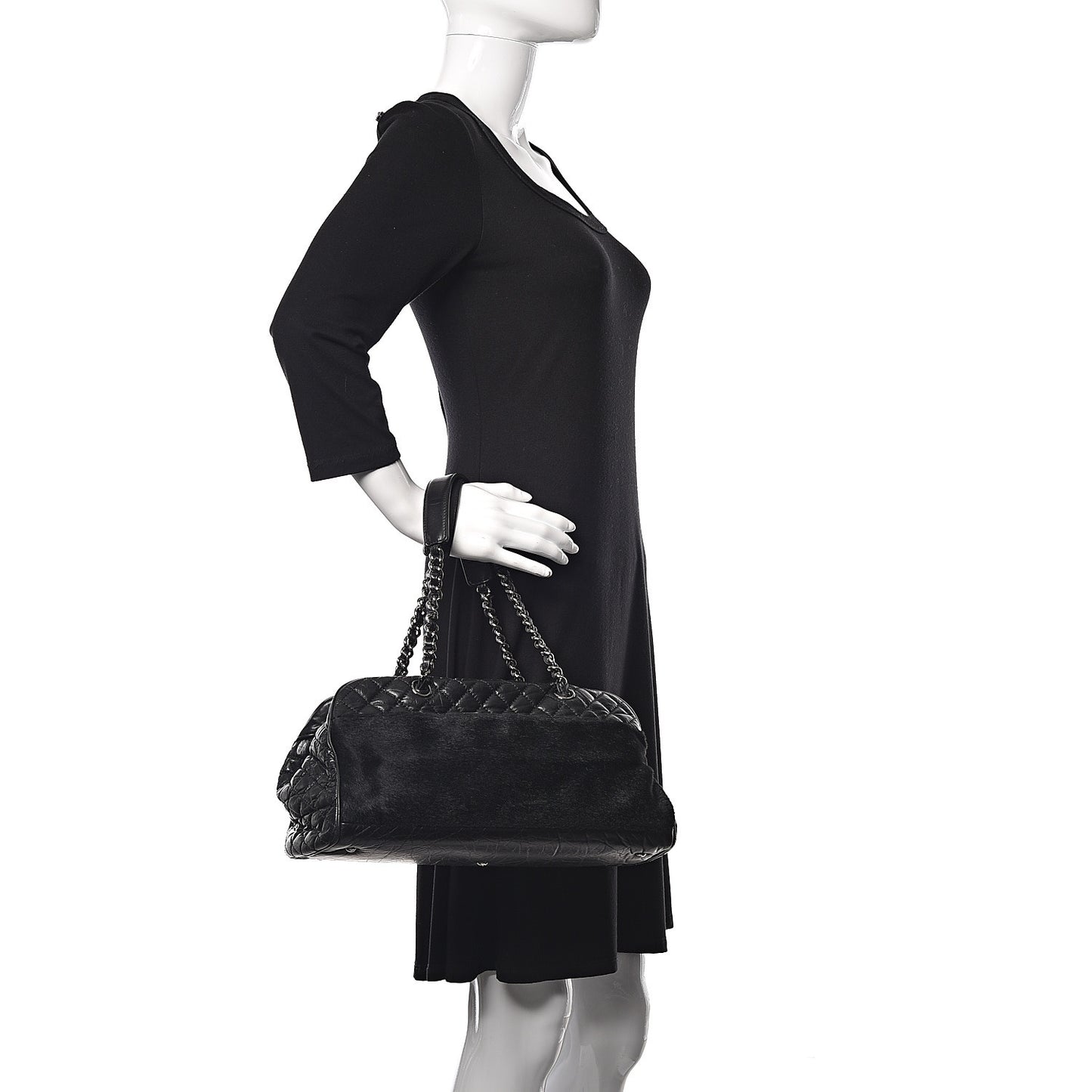 Aged Calfskin Pony Hair Quilted Miss Pony Bowler Black