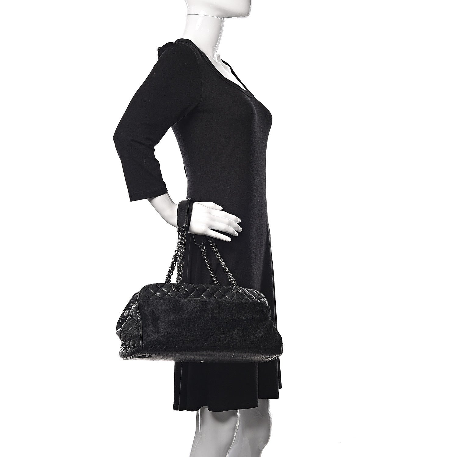 Chanel Aged Calfskin Pony Hair Quilted Miss Pony Bowler Black 2 of 9