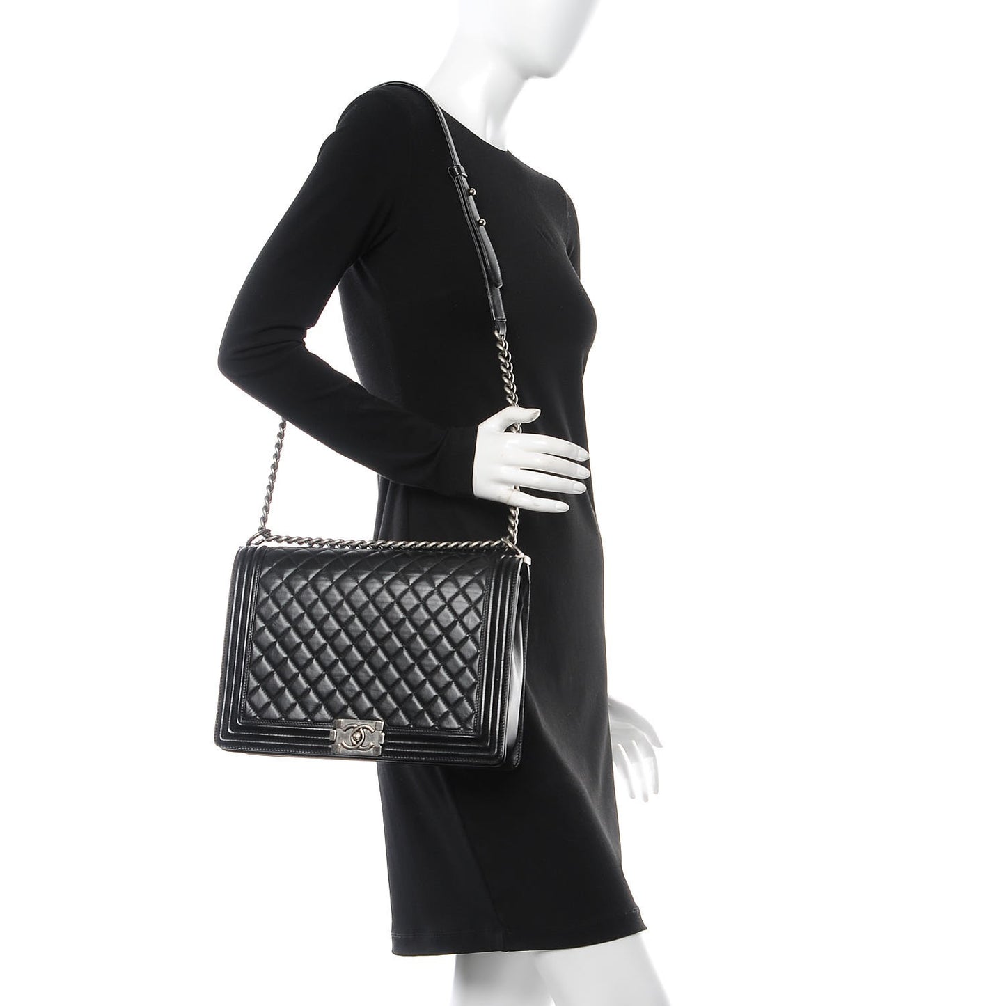 Lambskin Quilted Large Boy Flap Black