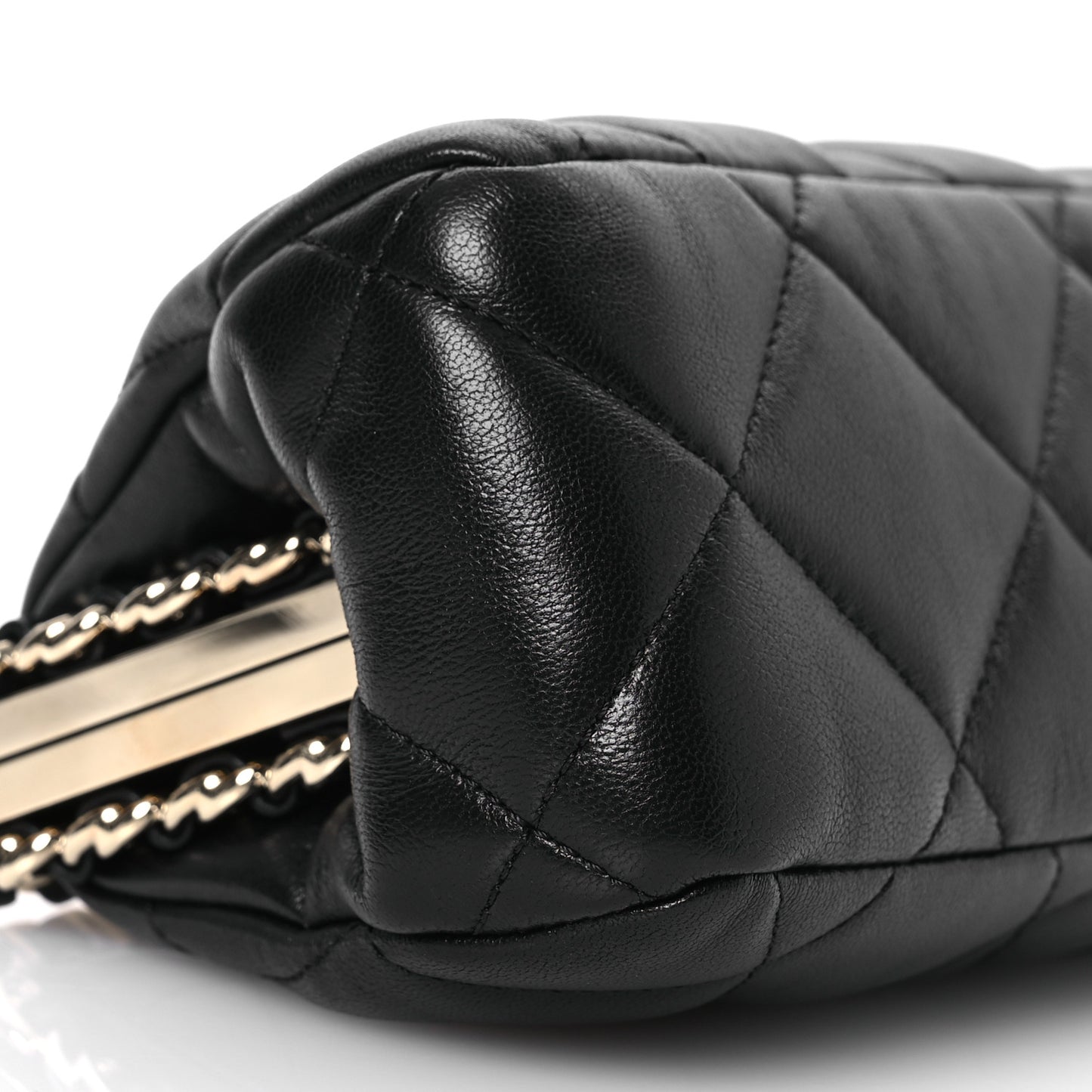 Lambskin Quilted Chain Frame Clutch Black