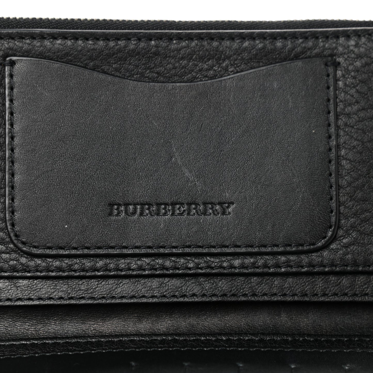 Signature Grain Calfskin Check Embossed Zip Wallet Black