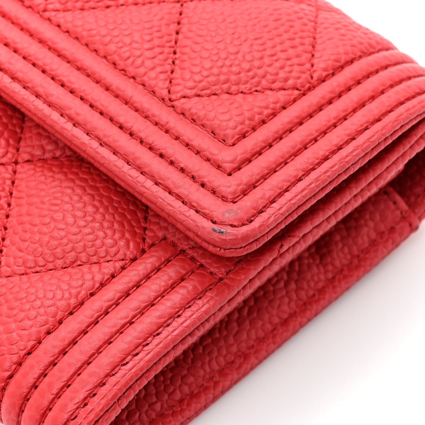 Caviar Quilted Large Boy Gusset Flap Wallet Red
