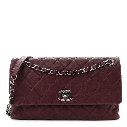 Chanel Crumpled Lambskin Quilted Medium Single Flap Burgundy 1 of 10