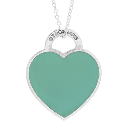 Tiffany Sterling Silver Enamel Medium Return to Tiffany Heart Pendant Necklace Blue 5 of 7