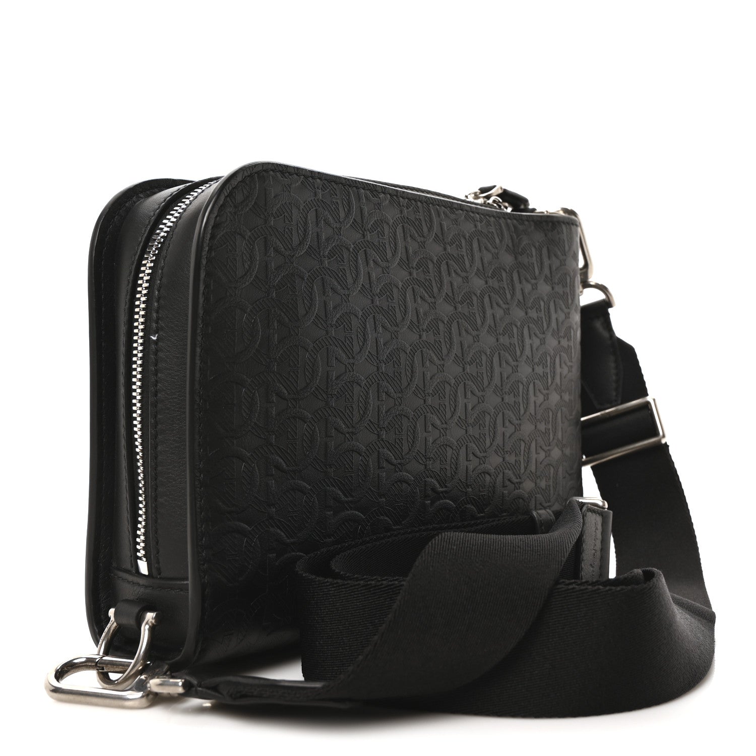Salvatore Ferragamo Calfskin Gancini Embossed Travel Crossbody Black 3 of 9