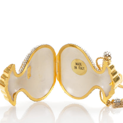 Judith Leiber Crystal Minaudiere Pill Box Necklace Gold 5 of 6