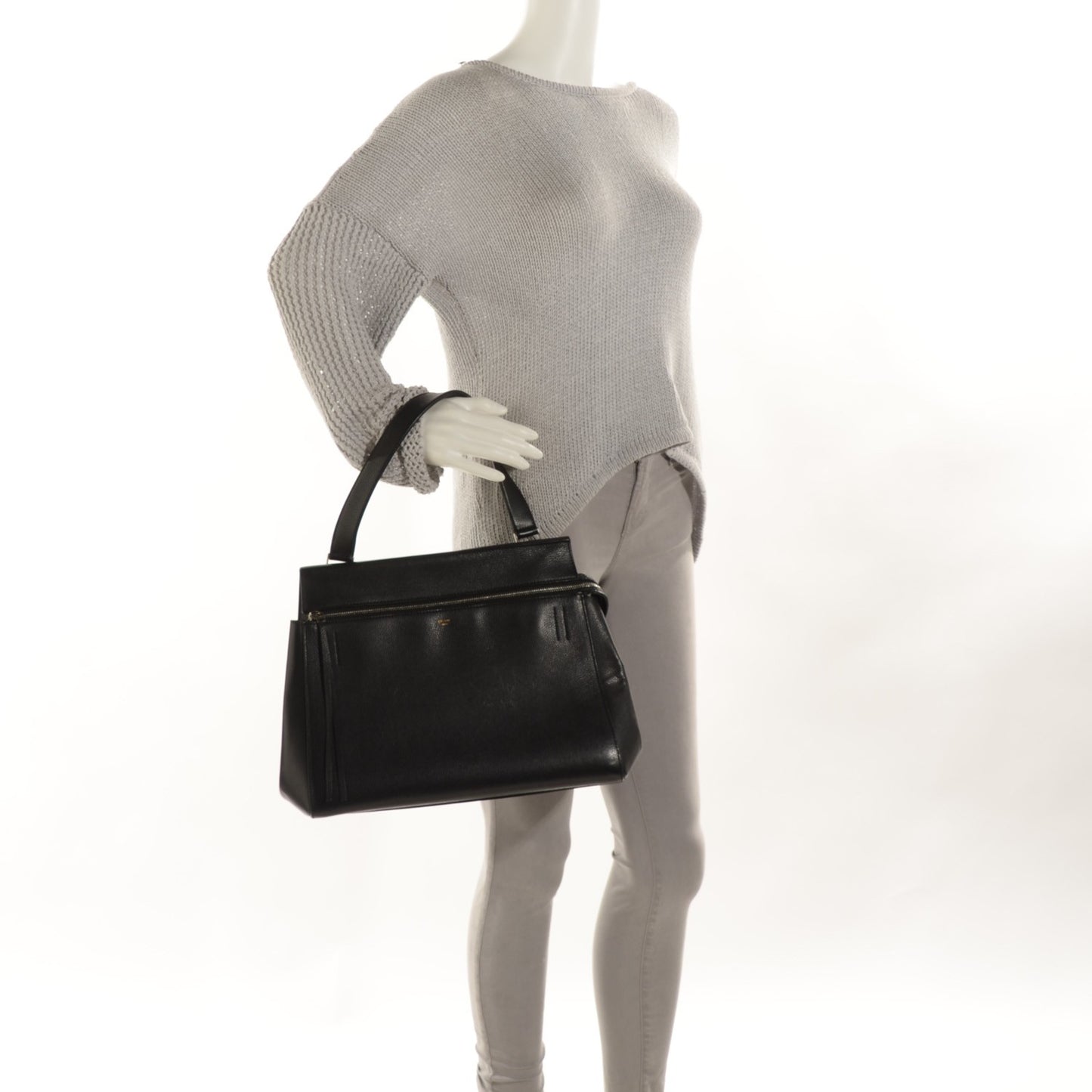Calfskin Medium Edge Shoulder Bag Black