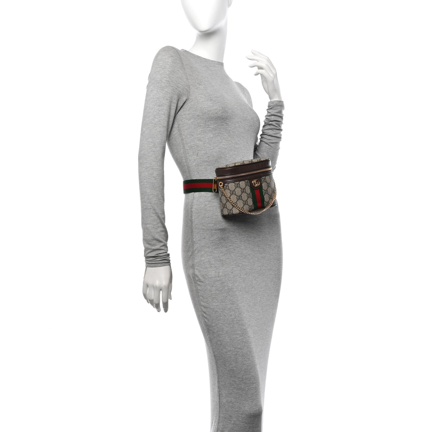 Gucci GG Supreme Monogram Textured Dollar Calfskin Web Ophidia Belt Bag 95 38 Beige Ebony New Acero 2 of 10