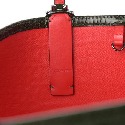 Christian Louboutin Calfskin Crocodile Embossed Spikes East West Cabata Tote Green 8 of 11