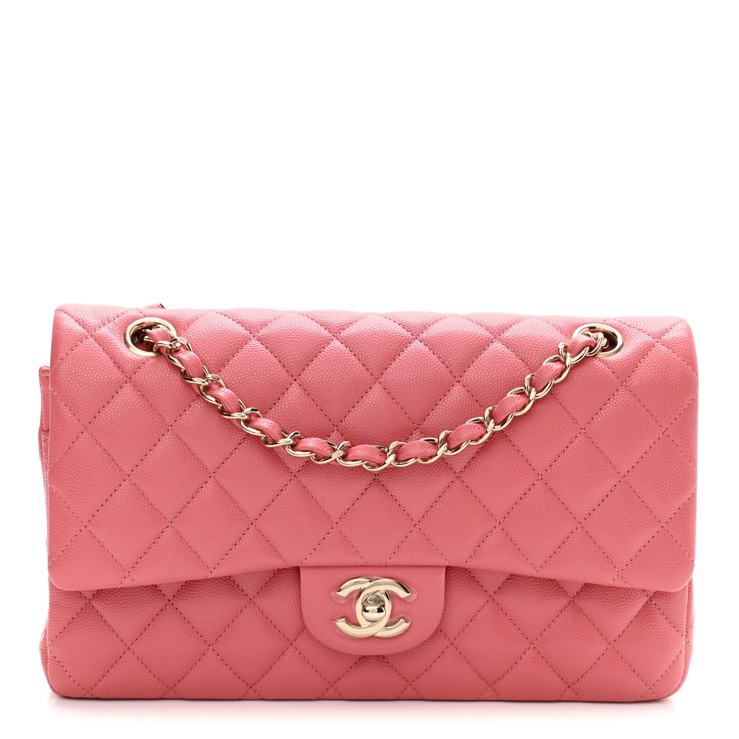 Caviar Quilted Medium Double Flap Pink